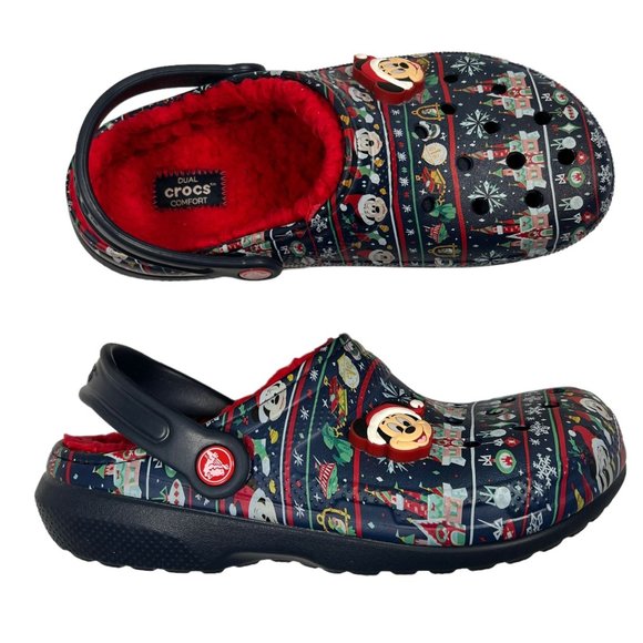 crocs X Disney Shoes - crocs DISNEY parks 2020 Christmas M6 W8 Light Up mickey Navy Blue red faux fur